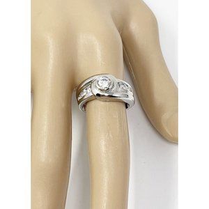 925 Sterling Silver Cubic Zirconia Dinner Cocktail Ring Size 7.75 Marked ADI